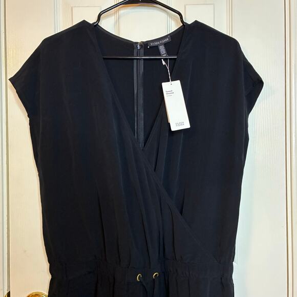 Eileen Fisher NWT Wide Leg Crop Jumpsuit Wrap Size M Black Tencel Drawstring - Picture 3 of 11